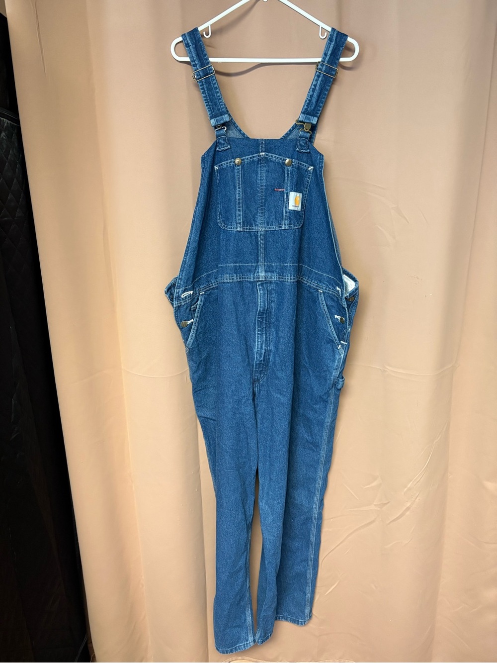 Men’s Carhartt Denim Overalls Bibs Dark Blue Workwear 50 X 32- R07-DST Carpenter